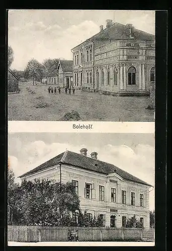AK Bolehost, Blick auf zwei grosse Gebäude, Strassenpartie