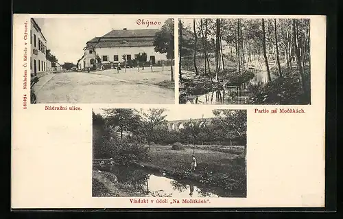 AK Chynov, Nadrazni ulice, Viadukt v udoli Na Mocitkach