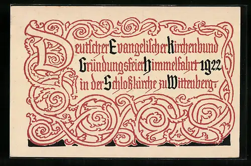 AK Wittenberg, Deutscher Evangelischer Kirchenbund, Gründungsfeier 1922, Ganzsache