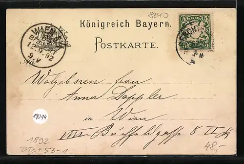 Vorläufer-Lithographie Berchtesgaden, 1892, Gesamtansicht mit Watzmann, Salzbergwerk-Ausfahrt