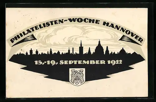 Künstler-AK Hannover, Philatelisten-Woche 1922, Stadtpanorama im Scherenschnitt, Ganzsache