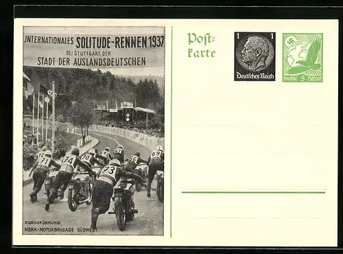 AK Stuttgart, Internationales Solitude-Rennen 1937, NSKK-Motorradbrigade Südwest, Ganzsache
