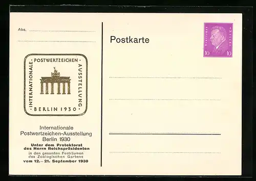 AK Berlin, Internationale Postwertzeichen-Ausstellung 1930, Ganzsache