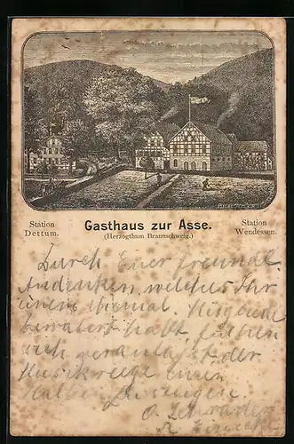 Vorläufer-Lithographie Asse, 1895, Gasthaus zur Asse