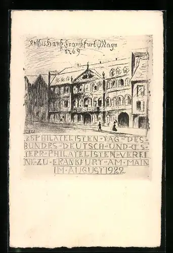 Künstler-AK Frankfurt a. M., 28. Philatelistentag des Bundes Deutsch und Österr. Philatelisten-Vereine 1922, Ganzsache