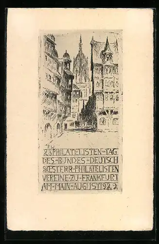 Künstler-AK Frankfurt a. M., 28. Philatelistentag des Bundes Deutsch und Österr. Philatelisten-Vereine 1922, Ganzsache