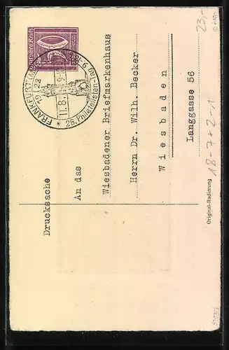 Künstler-AK Frankfurt a. M., 28. Philatelistentag des Bundes Deutsch und Österr. Philatelisten-Vereine 1922, Ganzsache