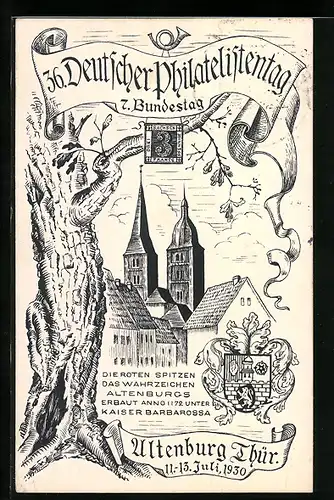 Künstler-AK Altenburg /Thür., 36. Deutscher Philatelistenstag 7. Bundestag 1930, Ganzsache