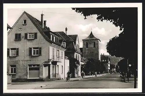 AK Fellbach, Bahnhofstrasse mit Pauluskirche