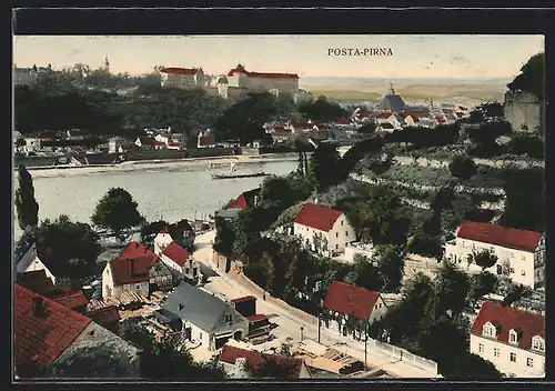 AK Posta-Pirna, Gesamtansicht mit Blick über den Fluss