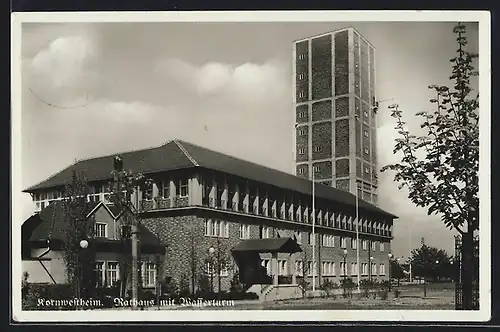 AK Kornwestheim, Rathaus mit Wasserturm