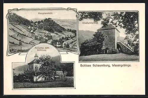 AK Schaumburg, Schloss Schaumburg, Aufgang, Glockenturm, Hauptansicht
