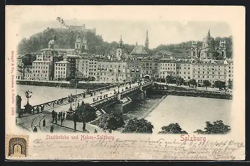 AK Salzburg, Stadtbrücke und Hohen-Salzburg