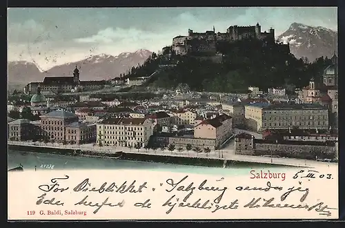 AK Salzburg, Teilansicht mit Festung