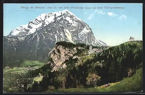 AK Pürgg im Ennstale, Panorama mit dem Grimming und Untergrimming