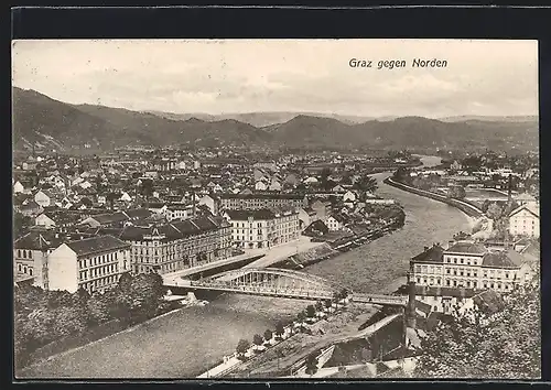 AK Graz, Teilansicht mit Brücke gegen Norden