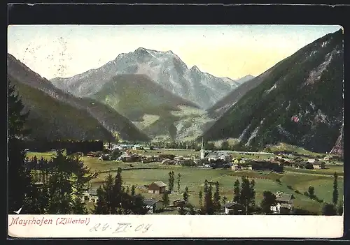 AK Mayrhofen /Zillertal, Teilansicht mit Bergen