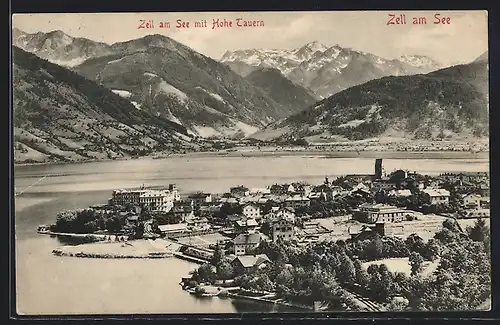 AK Zell am See, Ortsansicht mit Blick auf Hohe Tauern