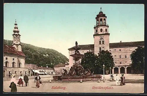 AK Salzburg, Residenzplatz mit Brunnen