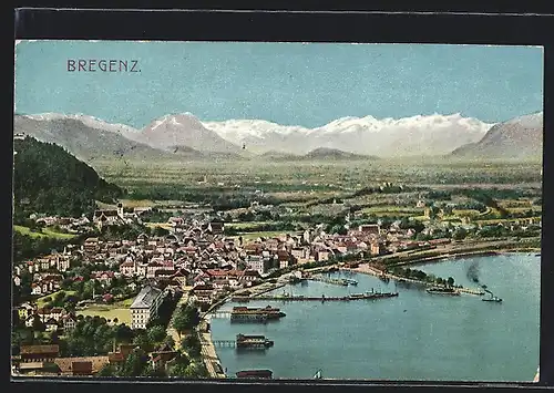 AK Bregenz, Teilansicht mit Bergen