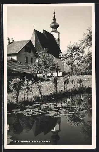 AK Steinbach am Attersee, Uferpartie mit Kirche