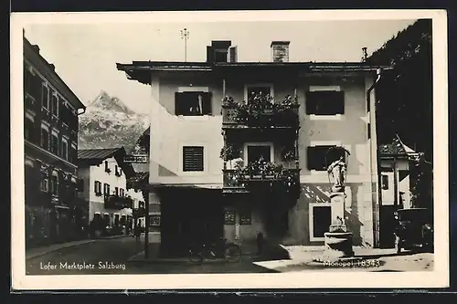 AK Lofer, Marktplatz mit Brunnen