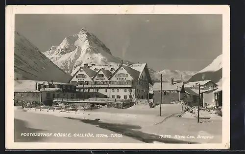 AK Galtür, Postgasthof Rössle im Winterglanz