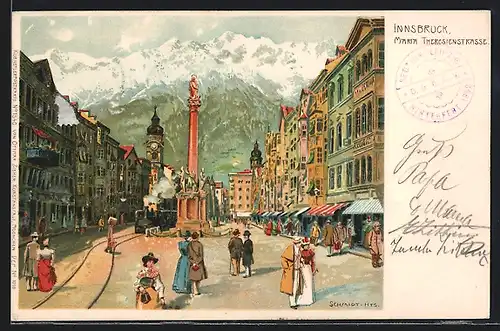 Künstler-AK Carl Schmidt: Innsbruck, Maria Theresienstrasse mit Passanten