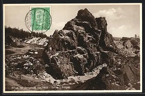 AK Geyer, Binge der Bergstadt mit Schnee, Steinbruch
