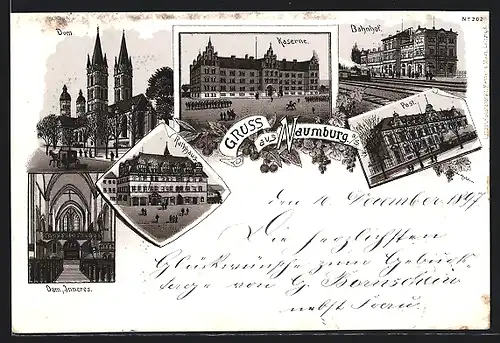 Lithographie Naumburg a. S., Kaserne, Dom, Innenansicht