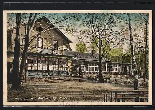 AK Dresden-Neustadt, Gaststätte Volksheim Heidepark, Gartenansicht