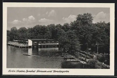 AK Berlin-Treptow, Spreebad-Terrassen und Paradiesgarten