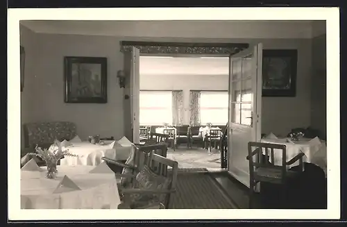 Foto-AK Prien /Chiemsee, Cafe-Restaurant Sandau, Gastraum, Innenansicht