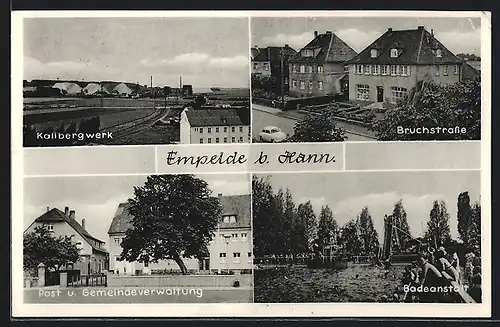 AK Empelde b. Hann., Kalibergwerk, Post und Gemeindeverwaltung, Badeanstalt