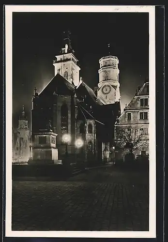 AK Stuttgart, Die Stiftskirche bei Nacht