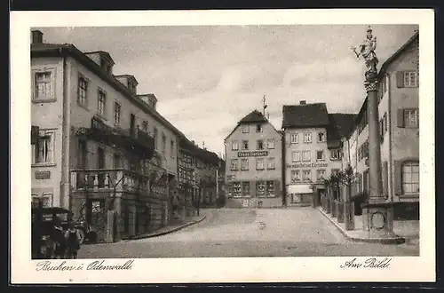 AK Buchen, Strasse am Bild mit Geschäften