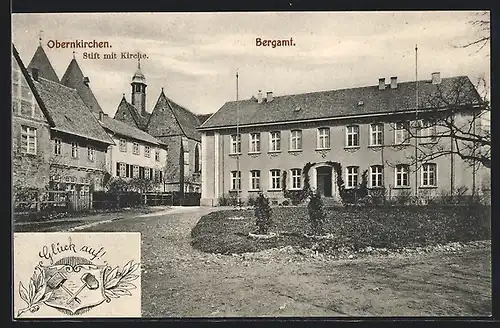 AK Obernkirchen, Bergamt und Stift mit Kirche, Bergmannswappen