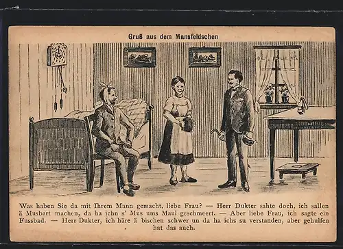 Künstler-AK Mansfeld, Ehefrau hat den Doktor falsch verstanden