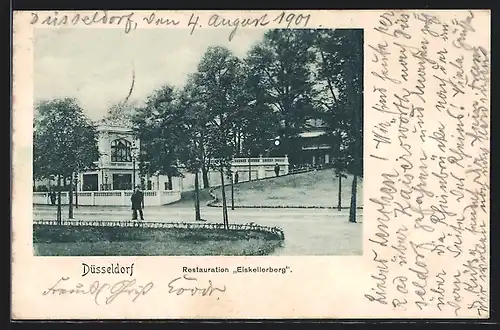 AK Düsseldorf, Gasthaus Restauration Eiskellerberg mit Strasse