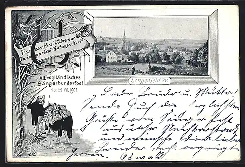 Passepartout-AK Lengenfeld i. V., VII. Vogtländisches Sängerbundesfest 1901, Froschchor, Gesamtansicht, Lyra