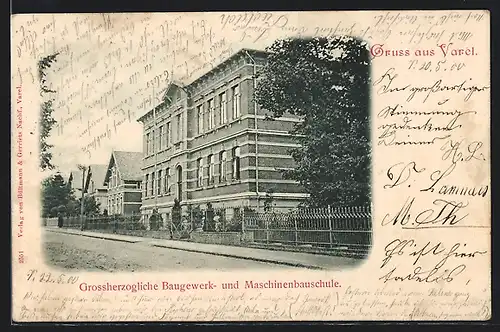 AK Varel, Grossherzogl. Baugewerks- und Maschinenbauschule, Strassenansicht