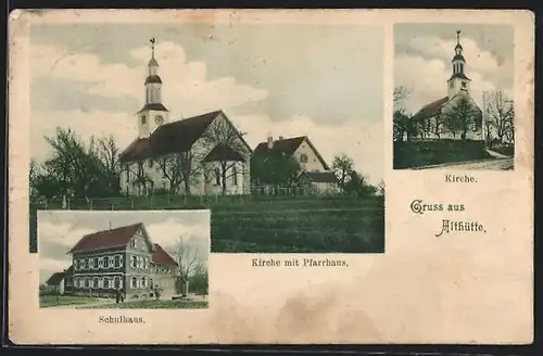 AK Althütte, Kirche mit Pfarrhaus, Schulhaus