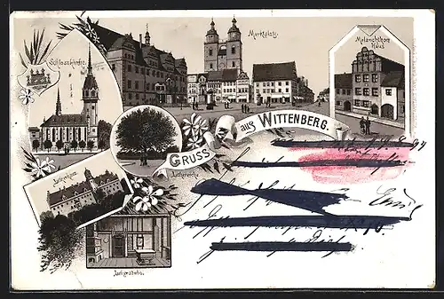 Vorläufer-Lithographie Wittenberg, 1894, Melanchthon-Haus, Lutherhaus, Inneres Lutherstube