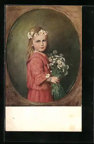 AK Kleines Mädchen mit Margeriten, Margaretentag für Krüppelfürsorge 1911