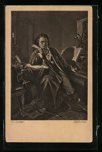 AK Beethoven in seinem Komponier-Zimmer am Klavier