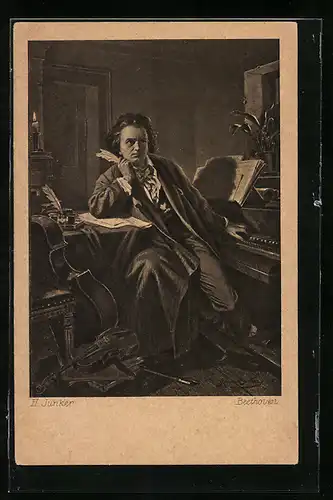 AK Beethoven in seinem Komponier-Zimmer am Klavier