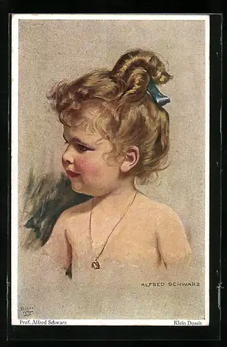 AK Klein Dorrit, Portrait eines Mädchens mit Zopf und goldener Halskette