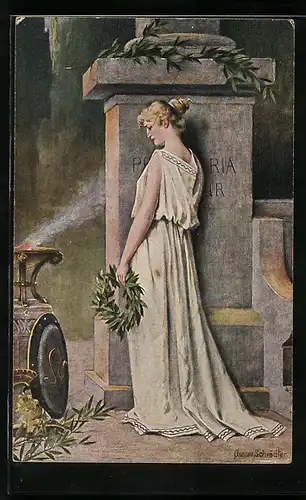 Künstler-AK sign. Gustav Schrödter: Frau mit Lorbeerkranz