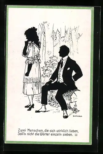 Künstler-AK sign. Zinnoris: Streitendes Liebespaar, Schattenbild