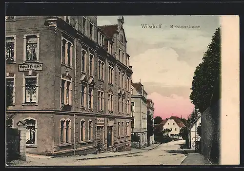 AK Wilsdruff, Meissnerstrasse mit Schneiderei Oswald Fleischer